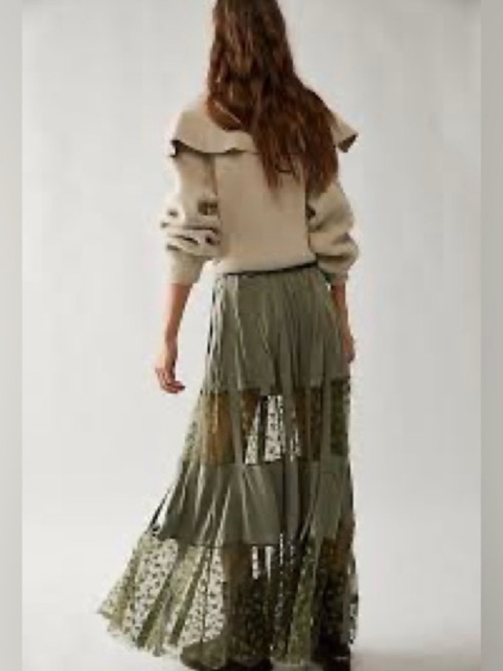 NWT Free People Olive Green Sheer Lace Layered “She is Love” skirt - Picture 2 of 3